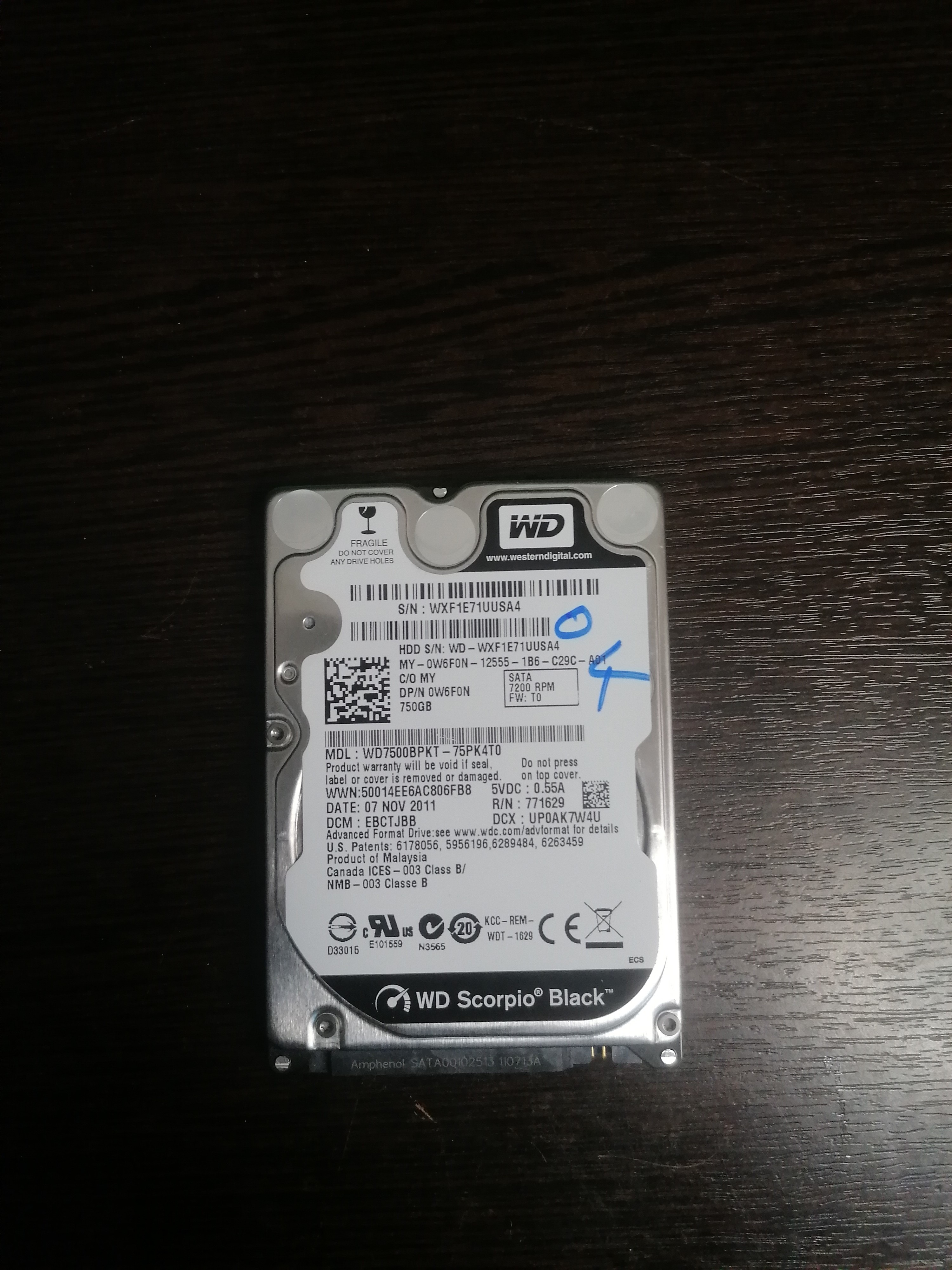 Жесткий диск Для ноутбука SATA 2,5'' 750GB WD Scorpio BLACK WD