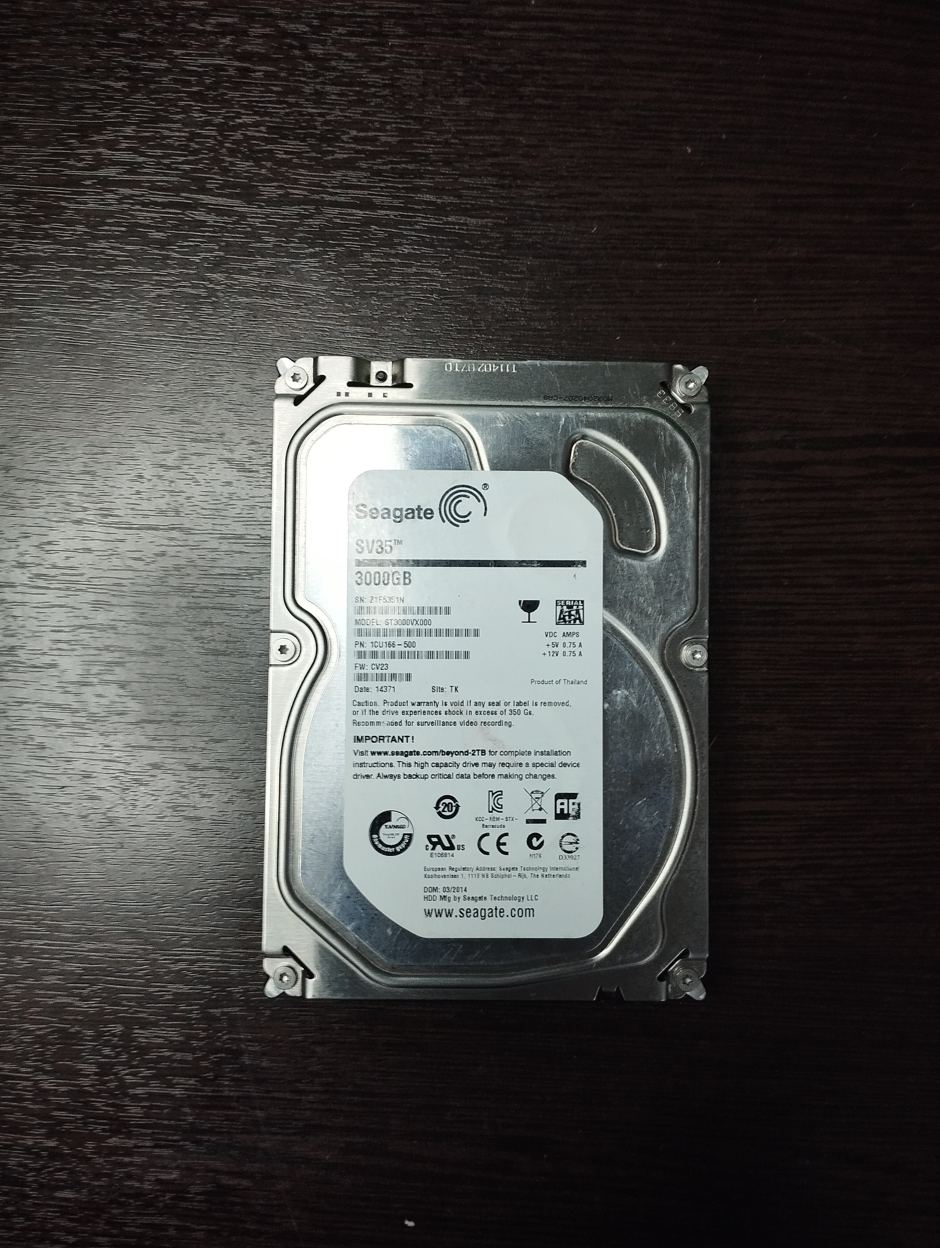 Жесткий диск Seagate 3 ТБ SV35 3.5" НЕИСПРАВЕН